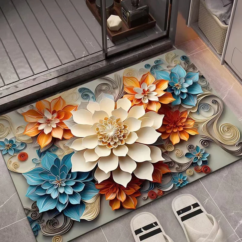 Artistic Floral Design Floor Mat