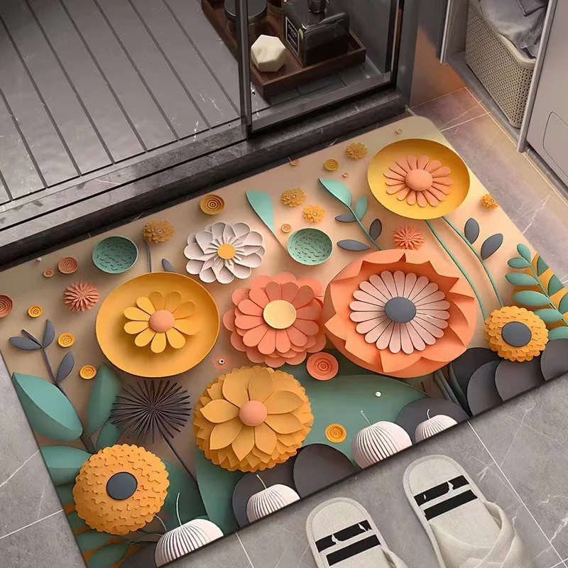 Artistic Floral Design Floor Mat
