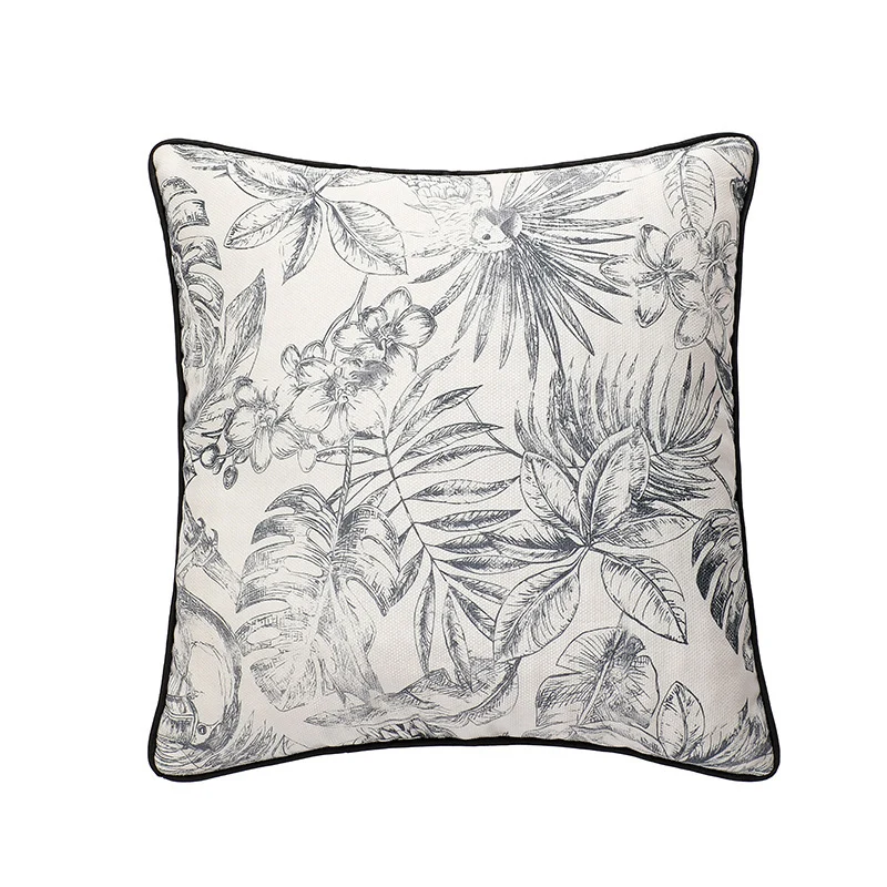 Quadratischer Zierkissenbezug mit botanischem Papageien-Illustrationsdruck und feiner Kedernaht Karnz