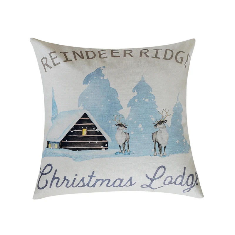 Quadratischer Weihnachts-Kissenbezug mit Rudolph-Druck und Baumwoll-Leinen-Optik Karnz