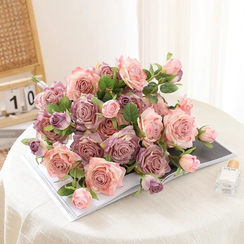 Realistic Multi-Rose Floral Bouquet