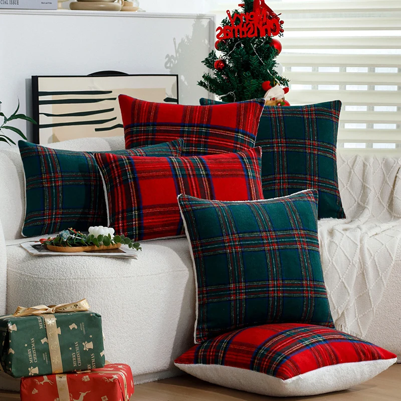 Karierter dekorativer Zierkissenbezug im Tartan‑Look aus weichem Microfleece Karnz