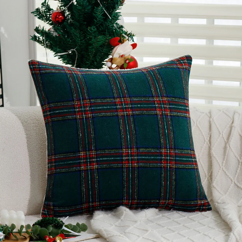Karierter dekorativer Zierkissenbezug im Tartan‑Look aus weichem Microfleece Karnz