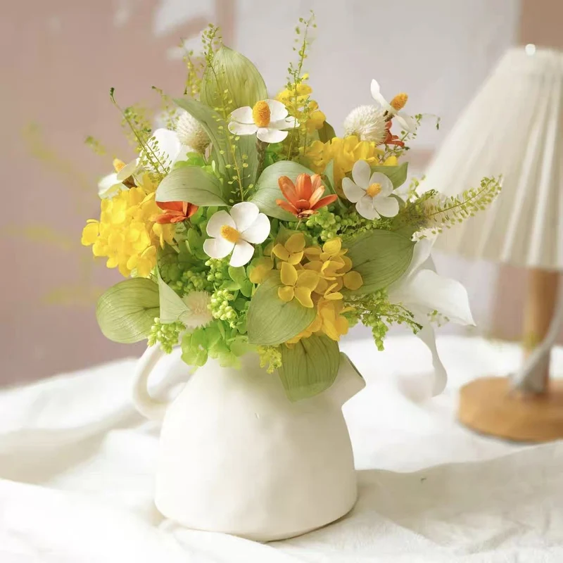 Lush Artificial Floral Arrangement with Decorative Vase
