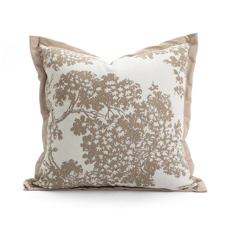 Dekorativer Jacquard-Kissenbezug mit Baum-Motiv und Samt-Paspel Karnz