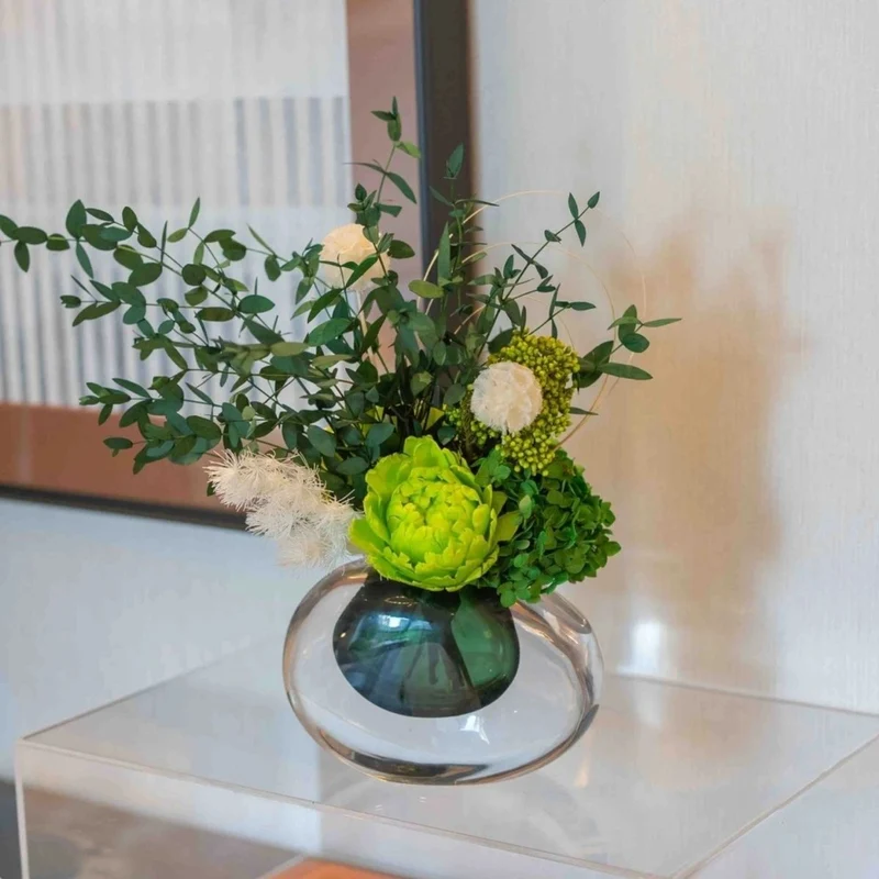 Lifelike Floral Arrangement with Glass Vase