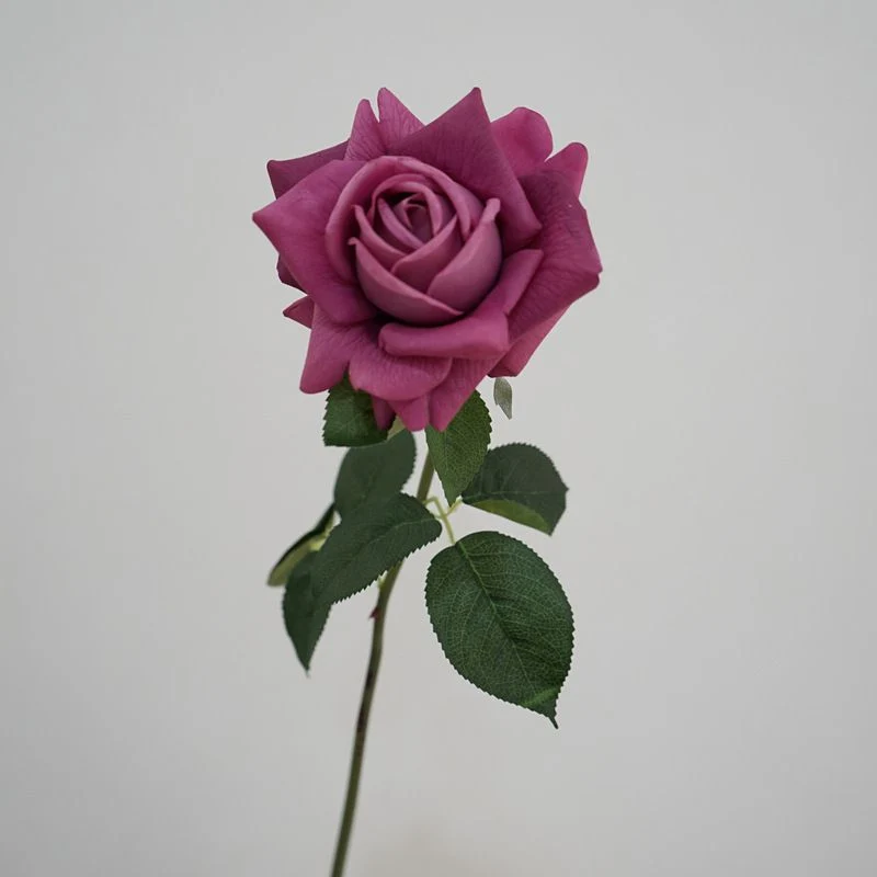 Lifelike Artificial Rose Stem with Green Foliage