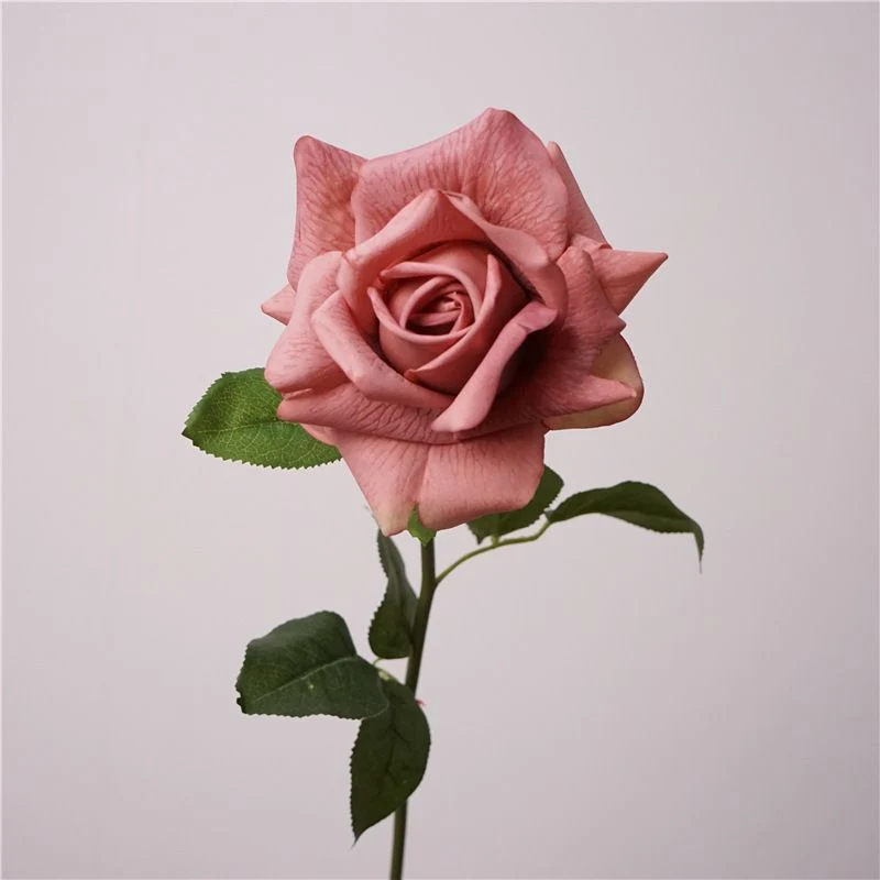 Lifelike Artificial Rose Stem with Green Foliage
