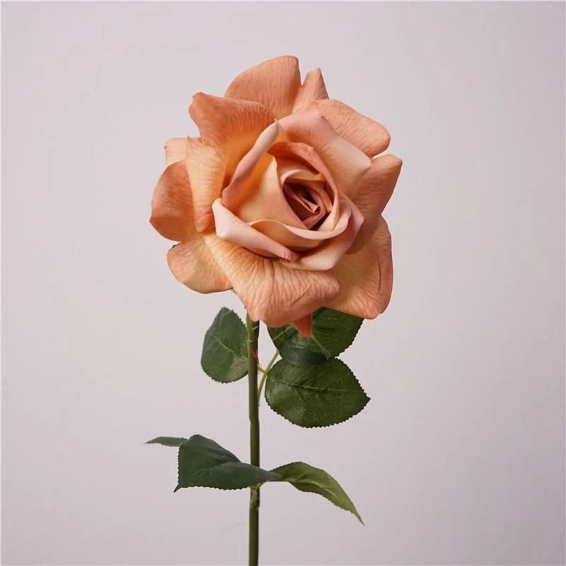 Lifelike Artificial Rose Stem with Green Foliage
