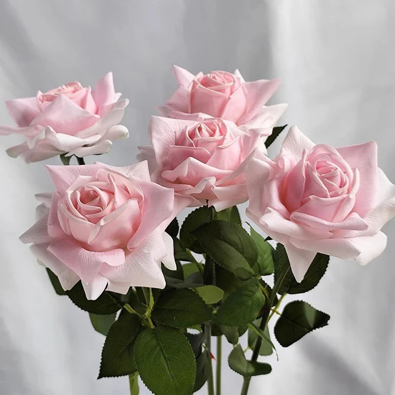 Lifelike Artificial Rose Stem with Green Foliage