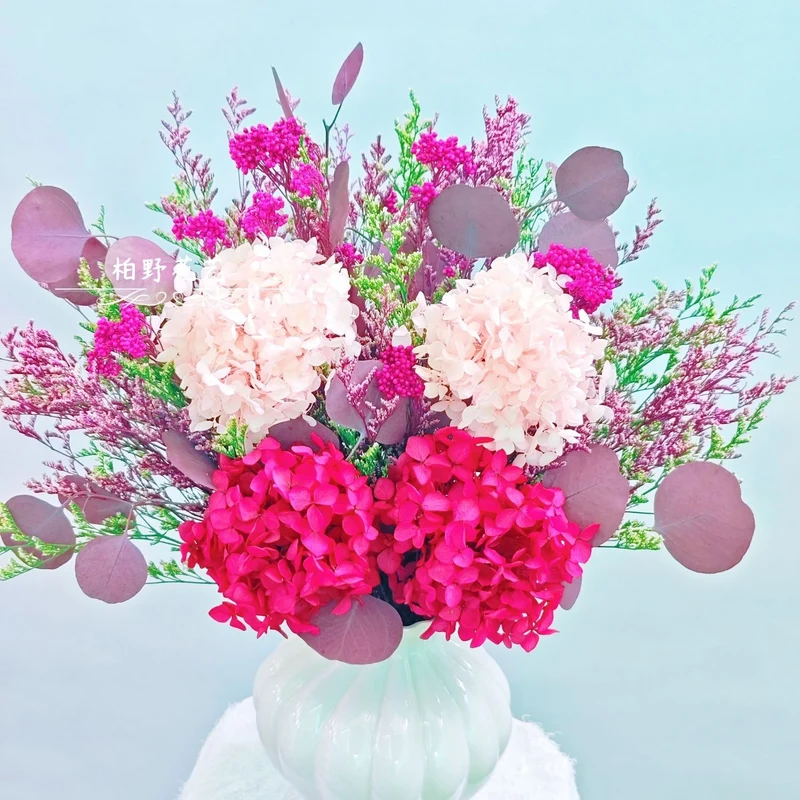 Dried Floral Bouquet with Hydrangea and Eucalyptus Accents