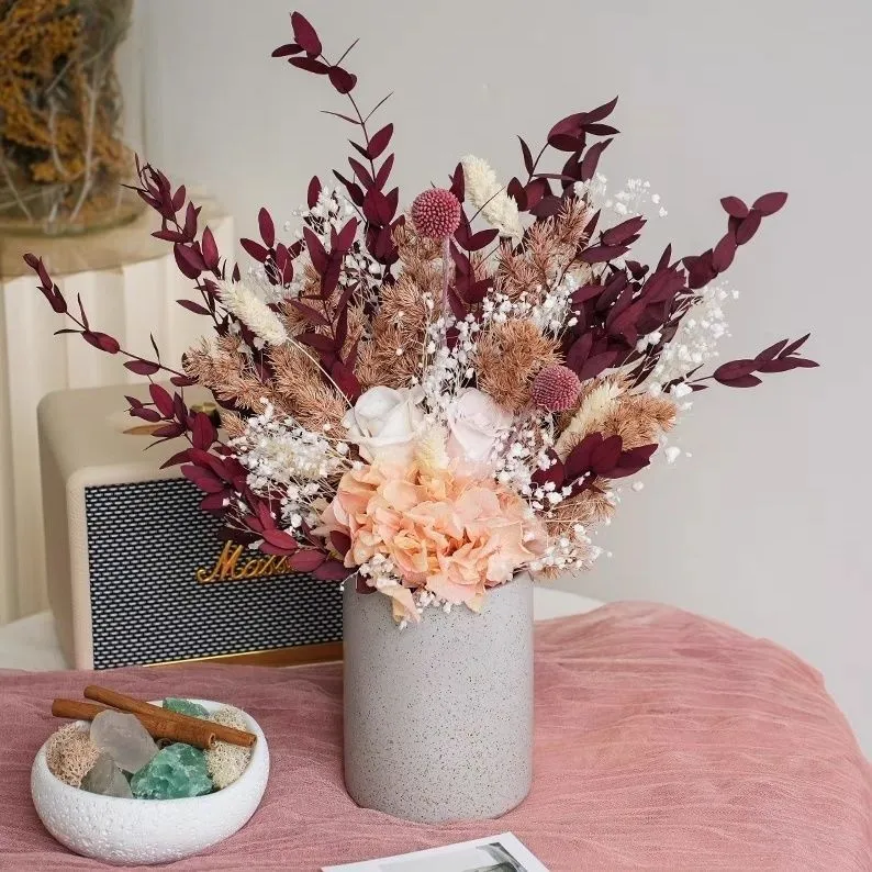 Dried Floral Arrangement in Modern Decorative Vase