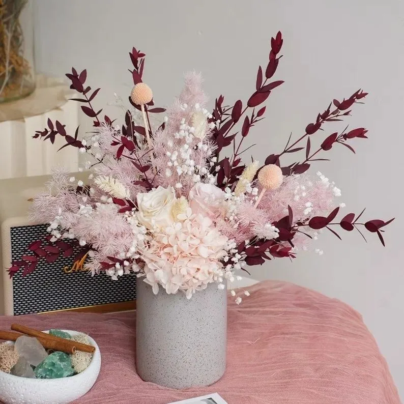 Dried Floral Arrangement in Modern Decorative Vase