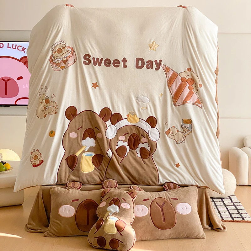 Flauschige Bettwäsche-Garnitur mit gesteppter Kuscheloberfläche, 3D-Teddy-Applikationen und wärmender Microfaserfüllung Karnz