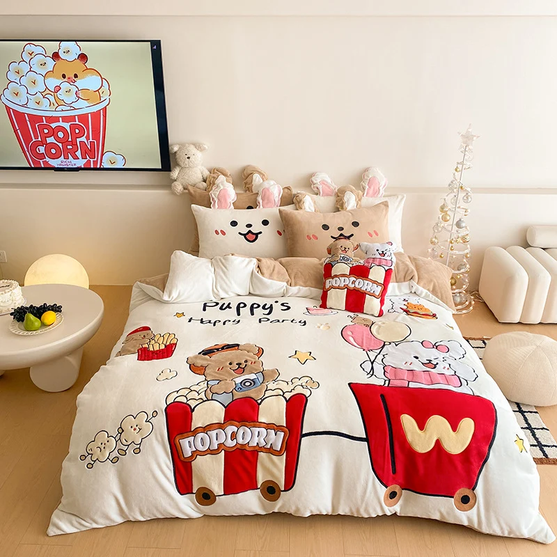 Flauschige Bettwäsche-Garnitur mit gesteppter Kuscheloberfläche, 3D-Teddy-Applikationen und wärmender Microfaserfüllung Karnz