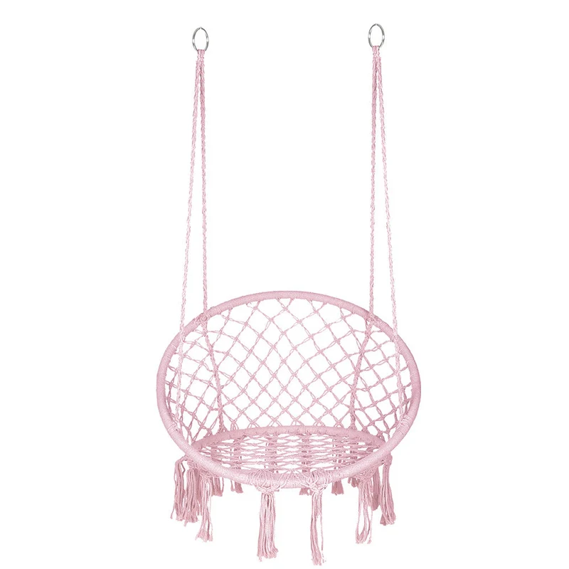 Macrame hanging chair with complete ceiling mounting kit and decorative tassel fringe Stornfield