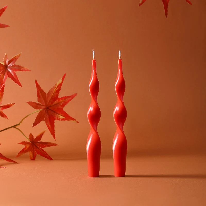 Sinuous Sculptural Taper Candle Pair Long-Burning Dripless Dinner Candles