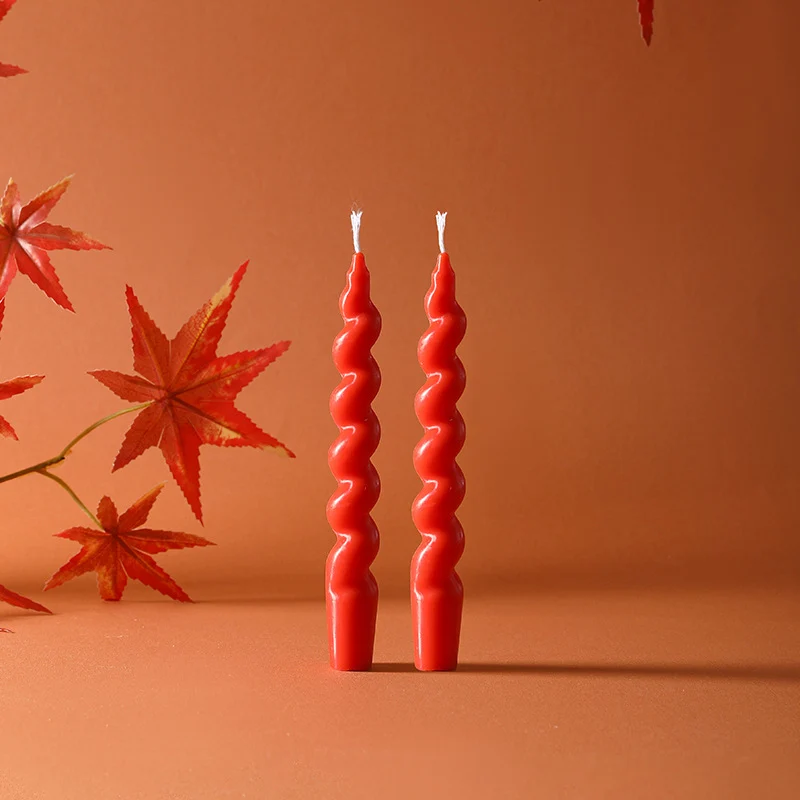 Sinuous Sculptural Taper Candle Pair Long-Burning Dripless Dinner Candles
