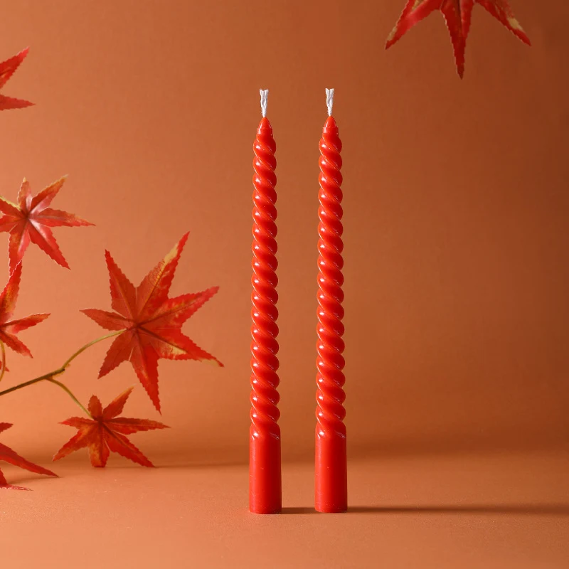 Sinuous Sculptural Taper Candle Pair Long-Burning Dripless Dinner Candles