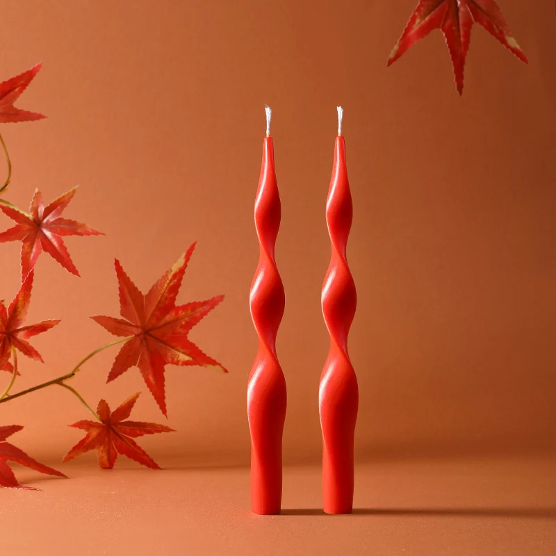Sinuous Sculptural Taper Candle Pair Long-Burning Dripless Dinner Candles