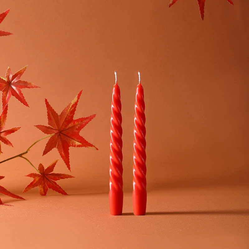 Sinuous Sculptural Taper Candle Pair Long-Burning Dripless Dinner Candles