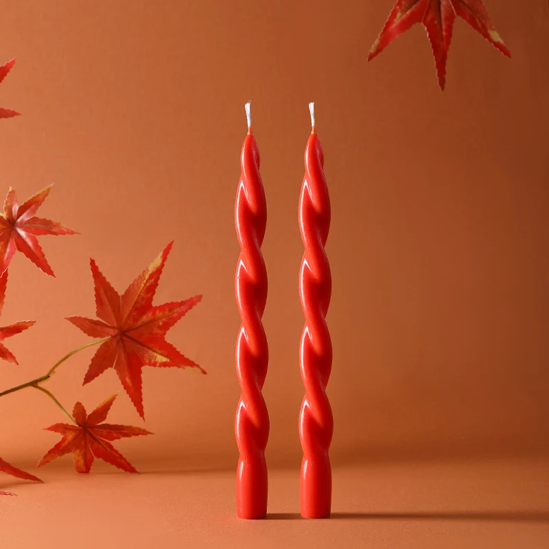 Sinuous Sculptural Taper Candle Pair Long-Burning Dripless Dinner Candles