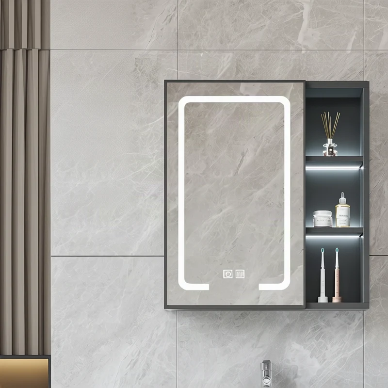 Bathroom mirror cabinet with LED and socket
