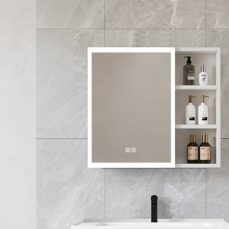 Bathroom mirror cabinet with LED and socket