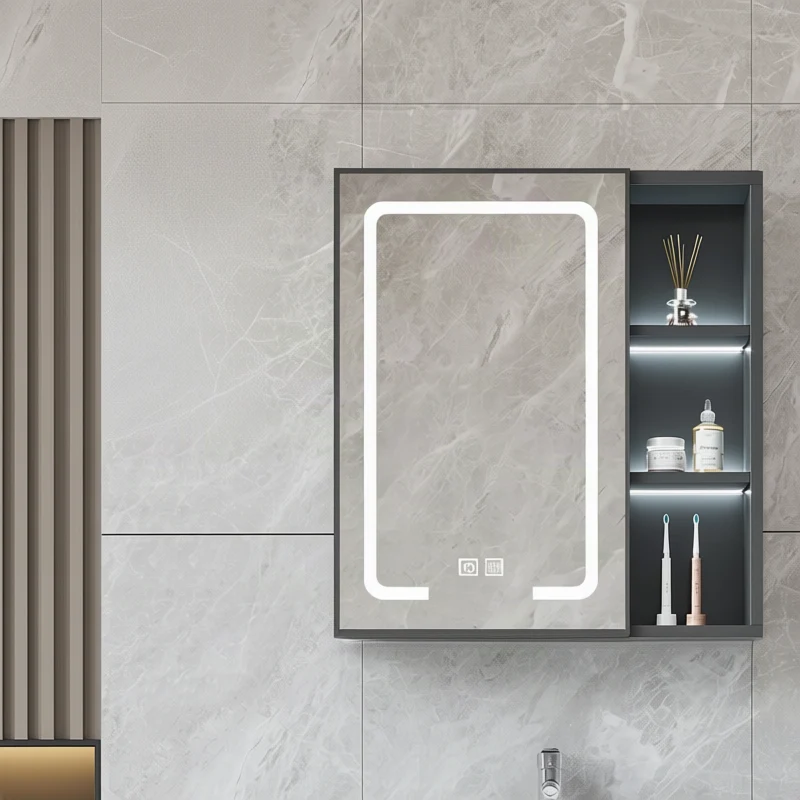 Bathroom mirror cabinet with LED and socket