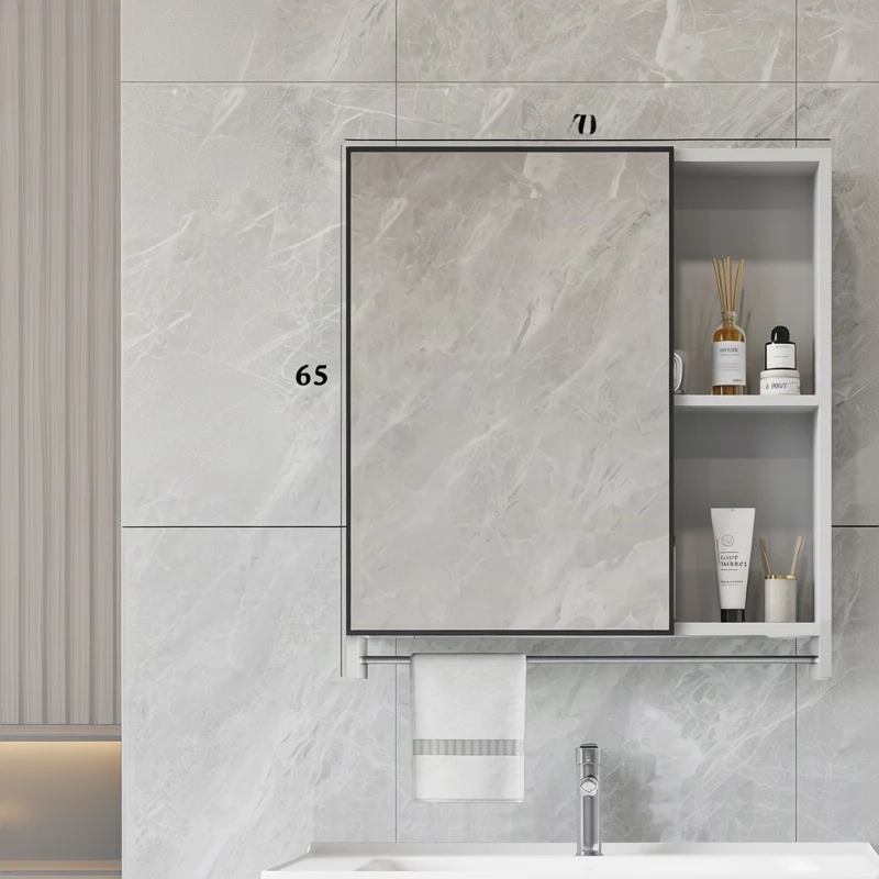 Bathroom mirror cabinet with LED and socket