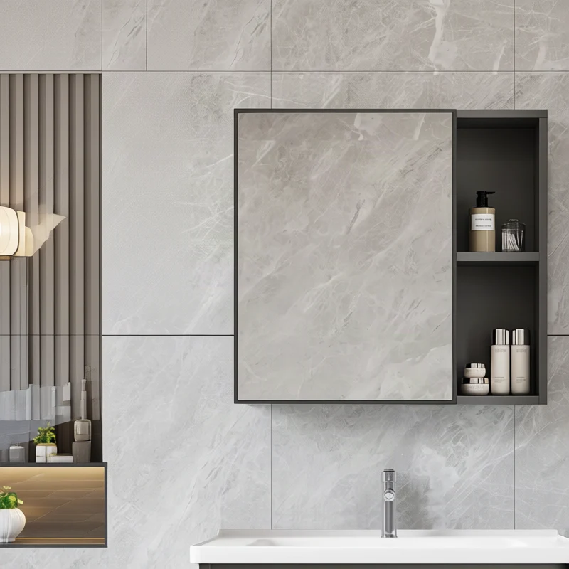 Bathroom mirror cabinet with LED and socket