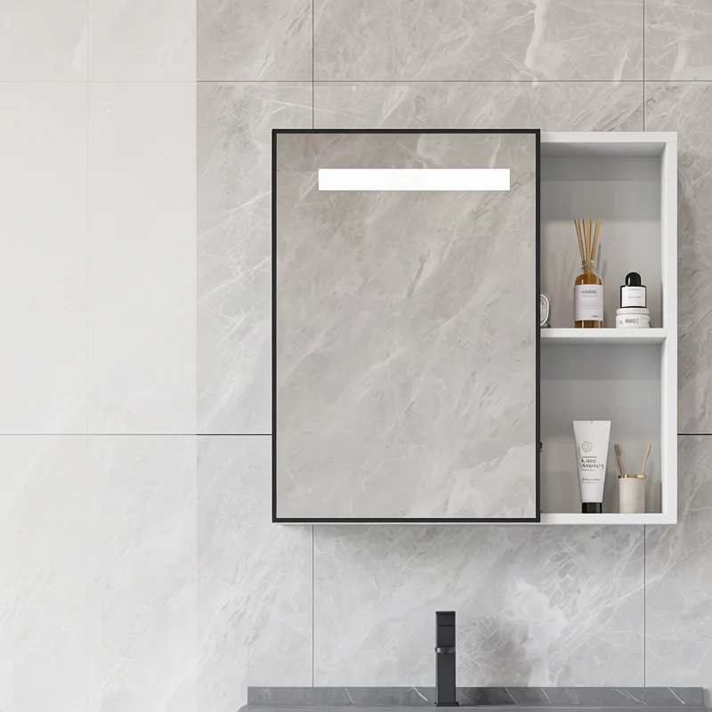 Bathroom mirror cabinet with LED and socket