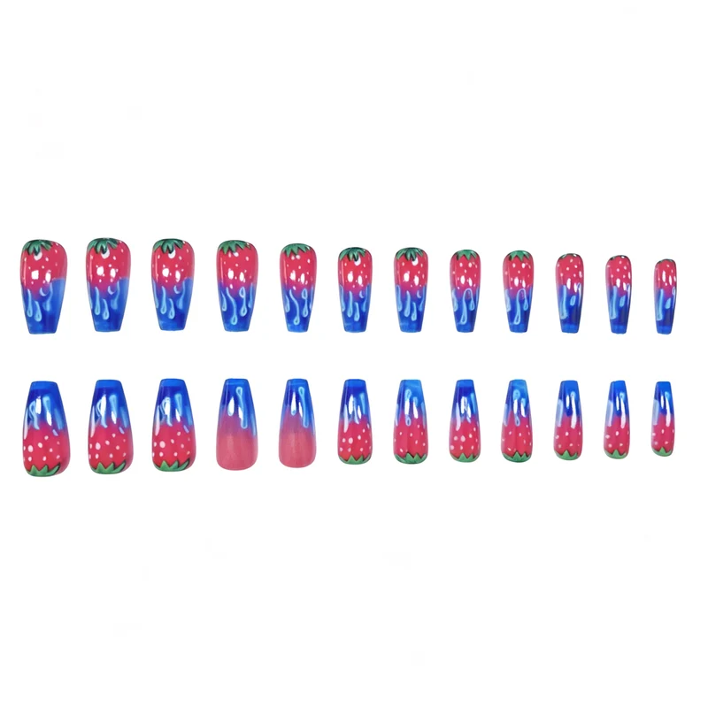 Erdbeer-inspirierte Acryl-Nagelkunst-Verlängerungen Karnz