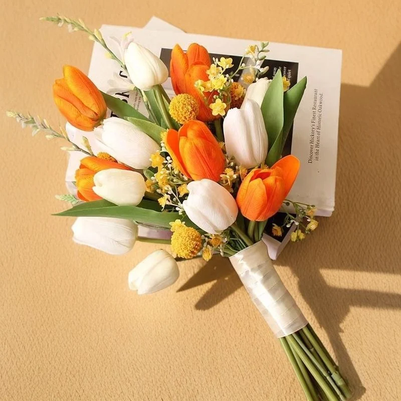 Artificial Tulip Flower Bouquet with Decorative Floral Accents