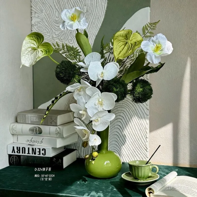 Artificial Floral Arrangement with Decorative Green Vase