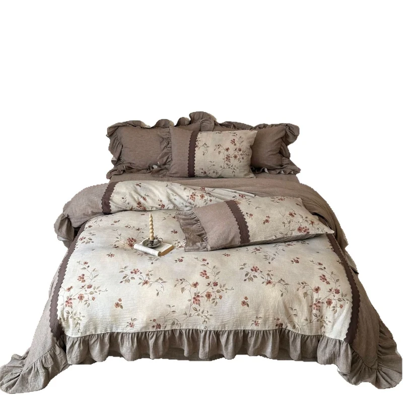 Bettwäsche-Garnitur aus Leinen-Baumwolle mit zartem Blumenprint und Rüschenbesatz Karnz