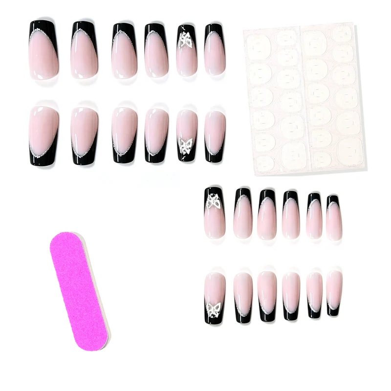 Stylisches Glitzer Französisch Tip Nagelset Karnz