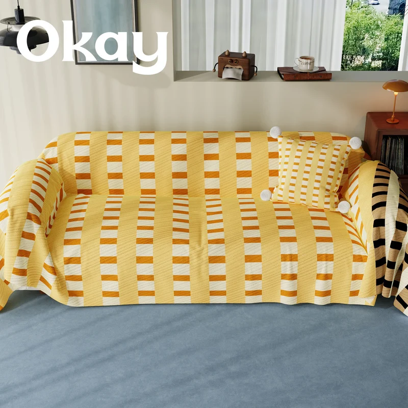 Stretch-Fit Quilted Sofa Slipcover with Pom-Pom Accent Pillowcase
