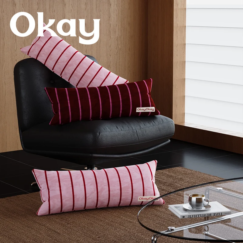Square Velvet Striped Decorative Throw Pillow with Plush Insert