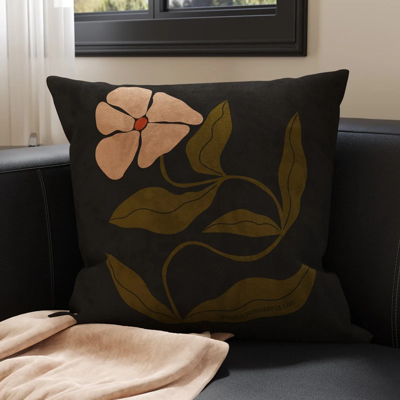 Square Suede-Finish Botanical Print Decorative Throw Pillow Cover with Invisible Zipper