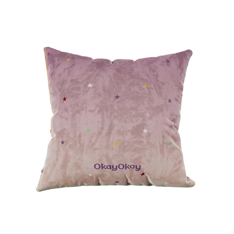 Square Ombre Plush Decorative Throw Pillow Cover with Multicolor Heart Motif and Concealed Zipper