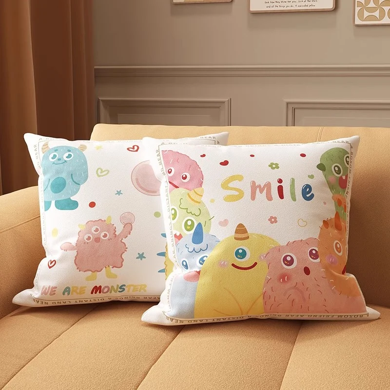 Square Illustrated 'Smile' Microfiber Front Cushion Cover with Hidden Zipper