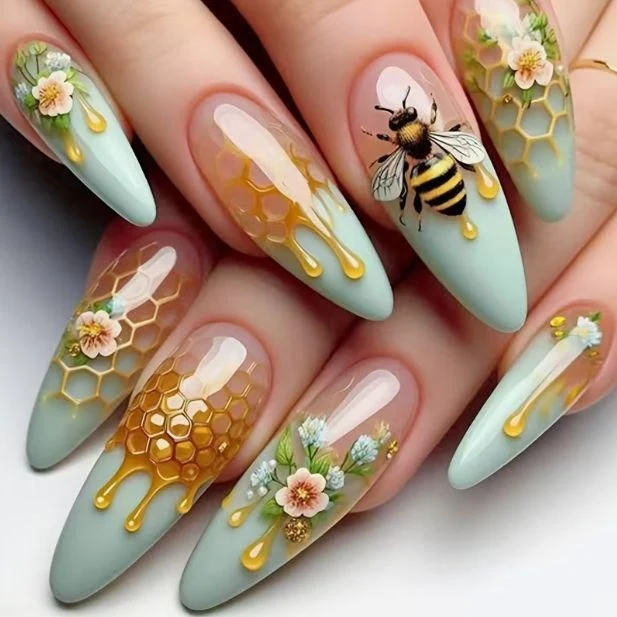Honigwaben Floral Acryl Nagelkunst Karnz