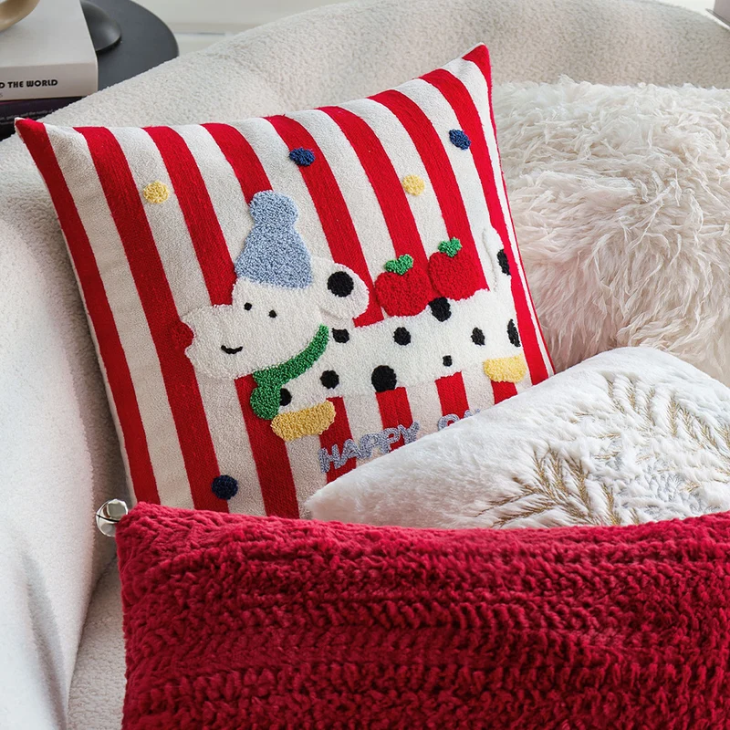 Rectangular plush decorative pillow with textured knit look and metal eyelets Stornfield