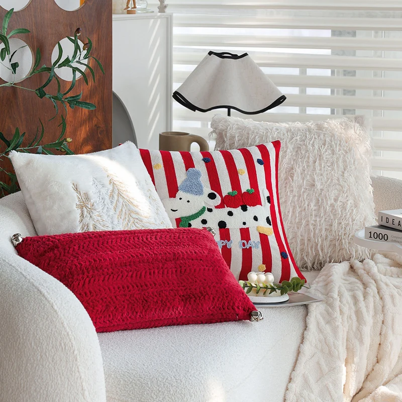 Rectangular plush decorative pillow with textured knit look and metal eyelets Stornfield