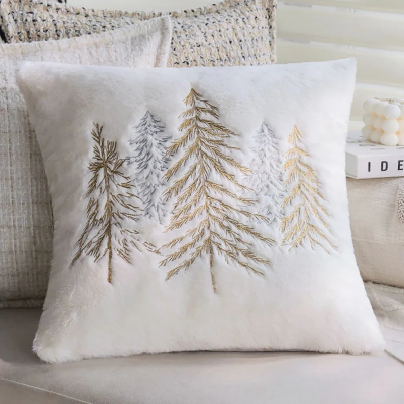 Rectangular plush decorative pillow with textured knit look and metal eyelets Stornfield