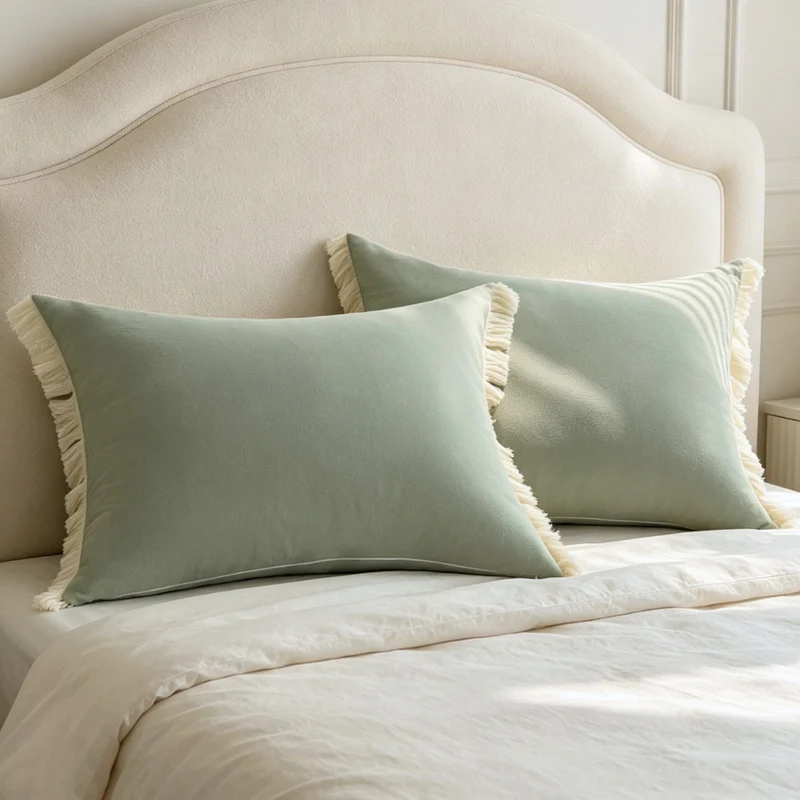 Rectangular decorative cushion cover with subtle fringes and soft cotton-linen look Stornfield