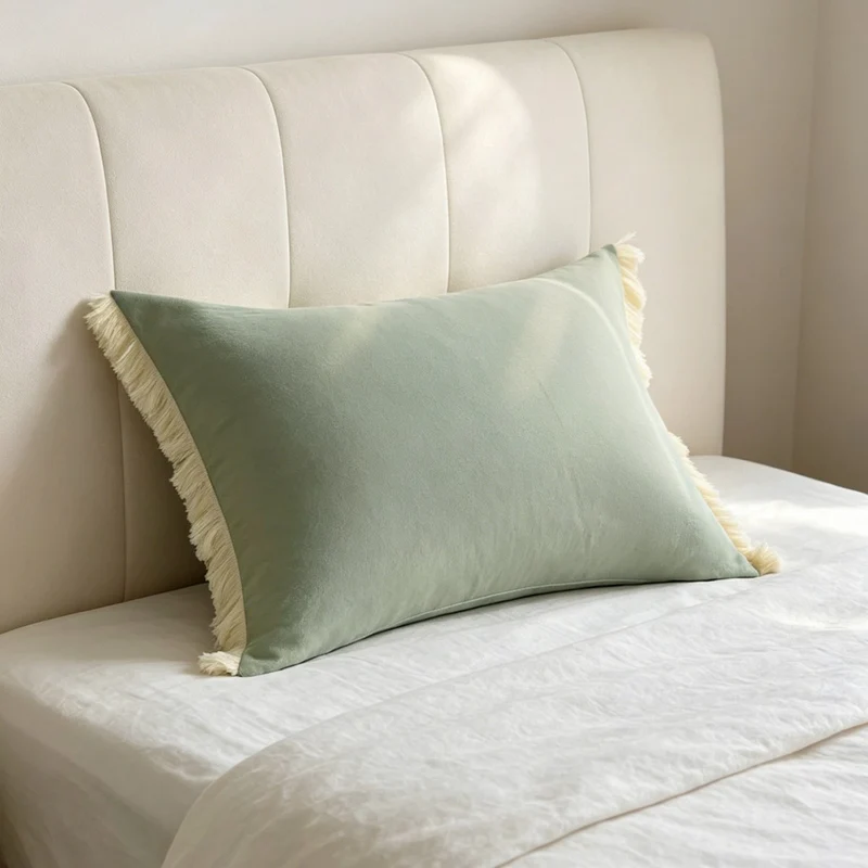 Rectangular decorative cushion cover with subtle fringes and soft cotton-linen look Stornfield