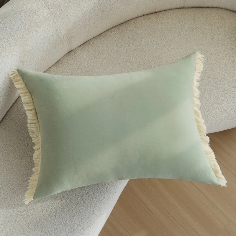 Rectangular decorative cushion cover with subtle fringes and soft cotton-linen look Stornfield