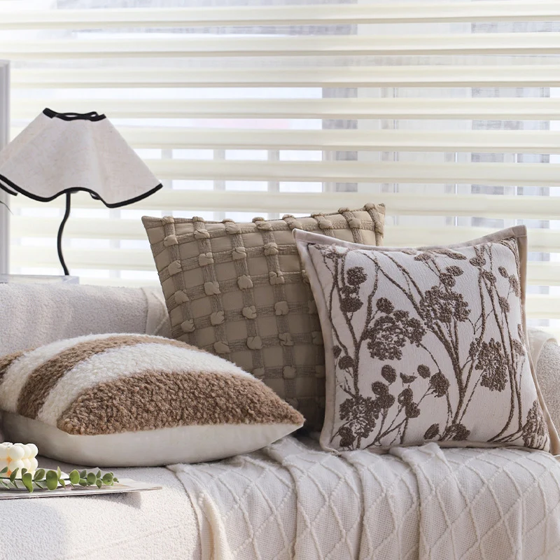 Rectangular teddy fleece decorative cushion cover with striped sherpa texture and concealed zipper Stornfield